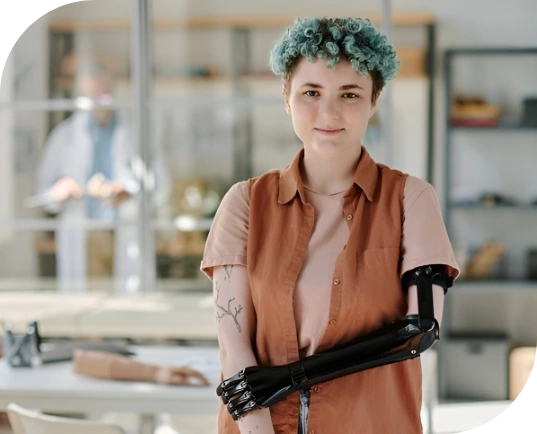 Young woman without arm feeling empowered from her disability OT.